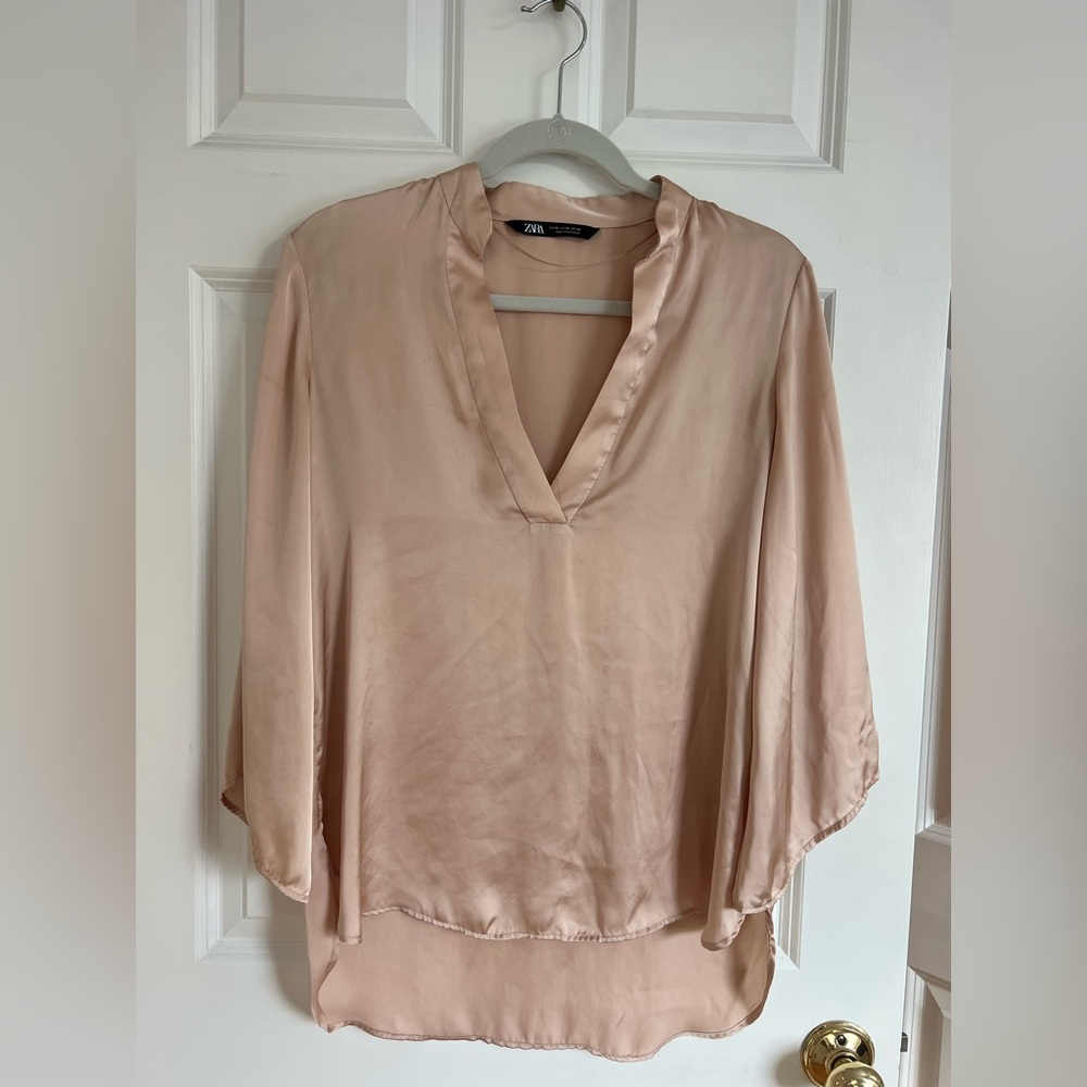 ZARA Long Sleeve Button Down Satin Effect Shirt